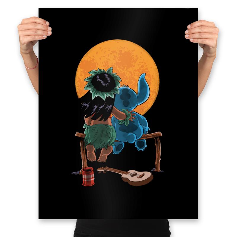 Alien and Girl Gazing at the Moon