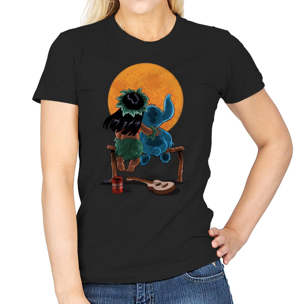 Alien and Girl Gazing at the Moon