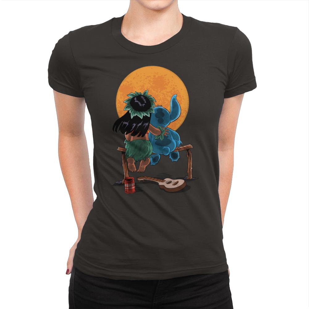 Alien and Girl Gazing at the Moon