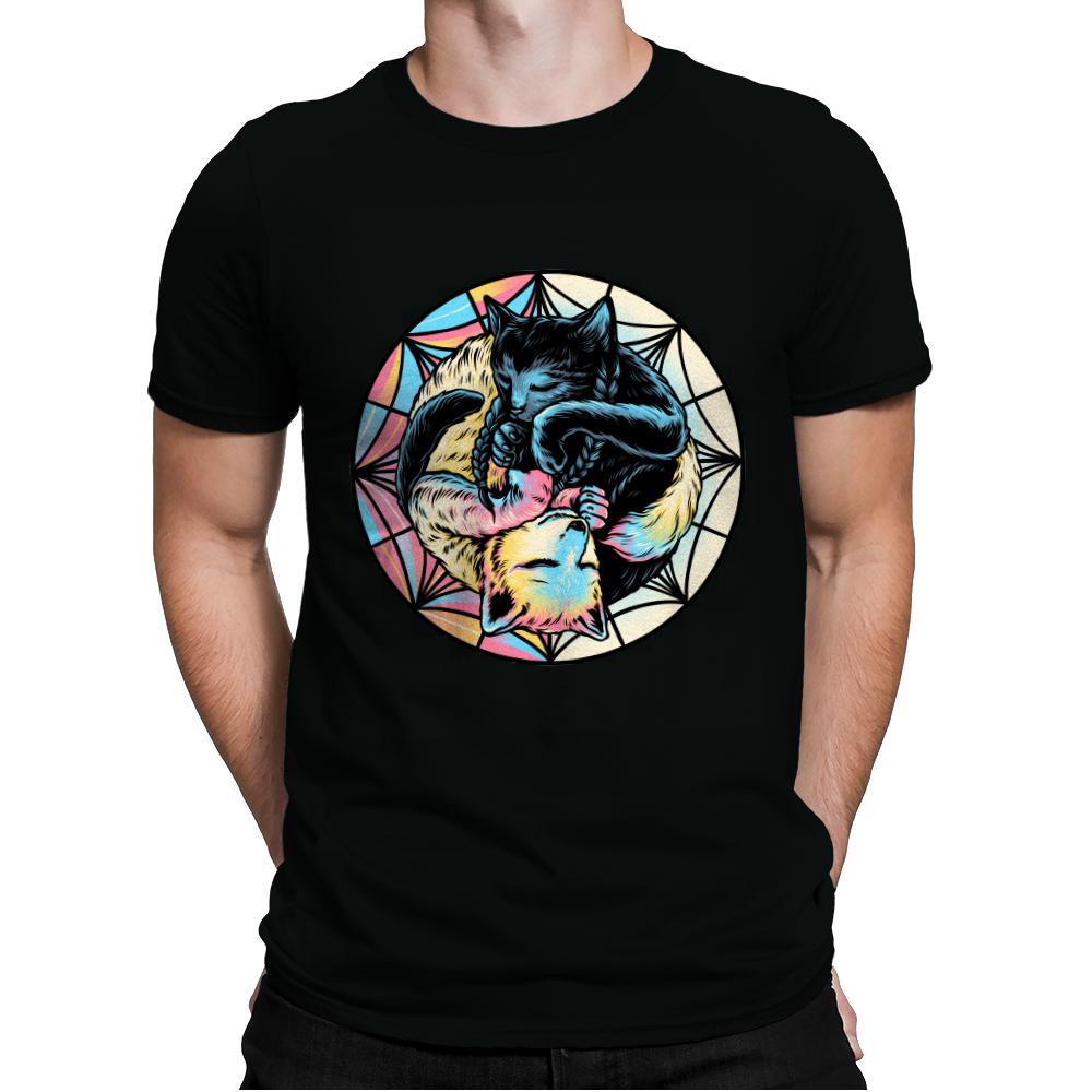 Black Cat and Colorful Wolf
