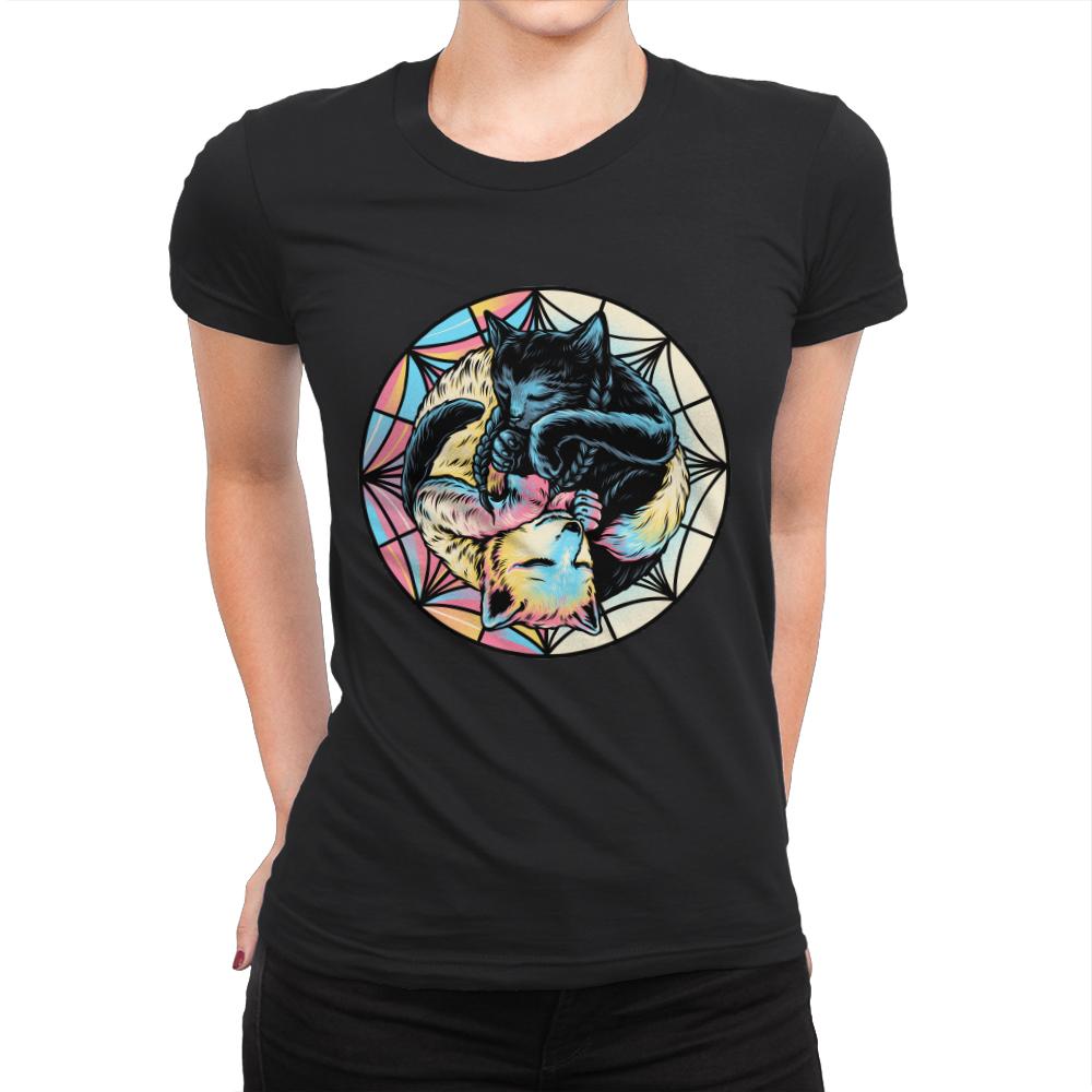 Black Cat and Colorful Wolf