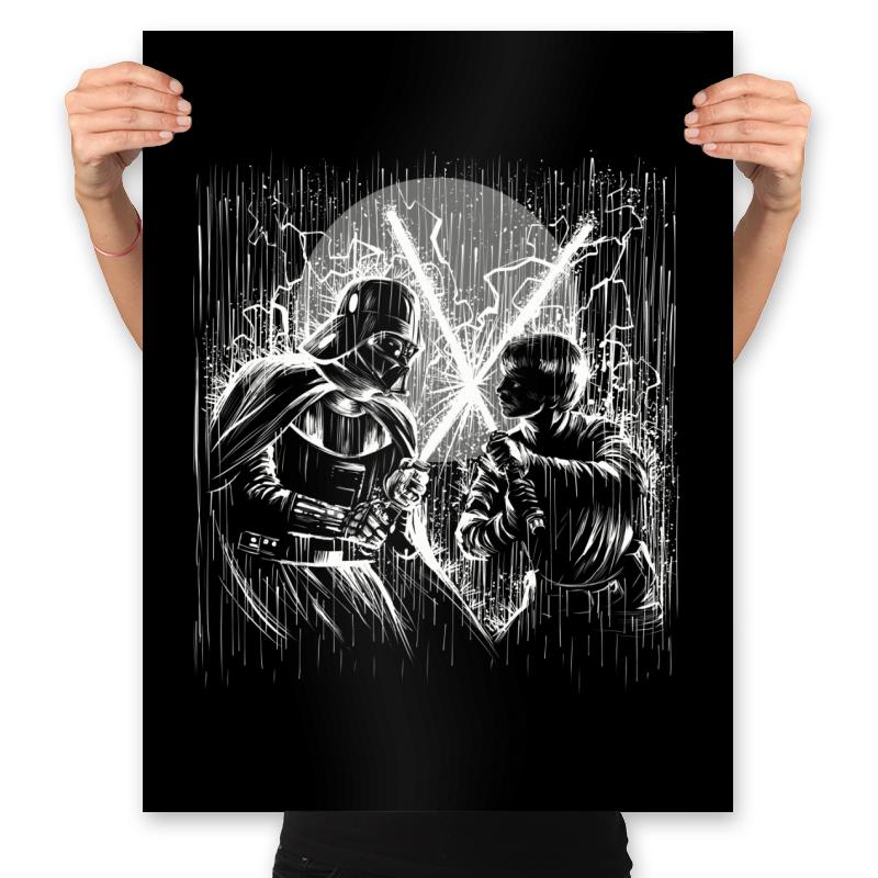 Father and Son Under the Rain